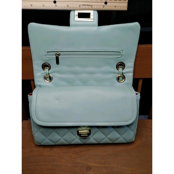 New Mint Green Chic Quilted Cross body Flap Shoulder Hand Bag Chain Strap Waffle - Picture 3 of 10